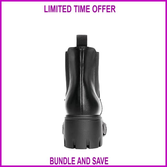 Women's Elastic Chelsea Ankle Boots Platform Low Chunky Block Heel Lug Sole - Picture 5 of 7